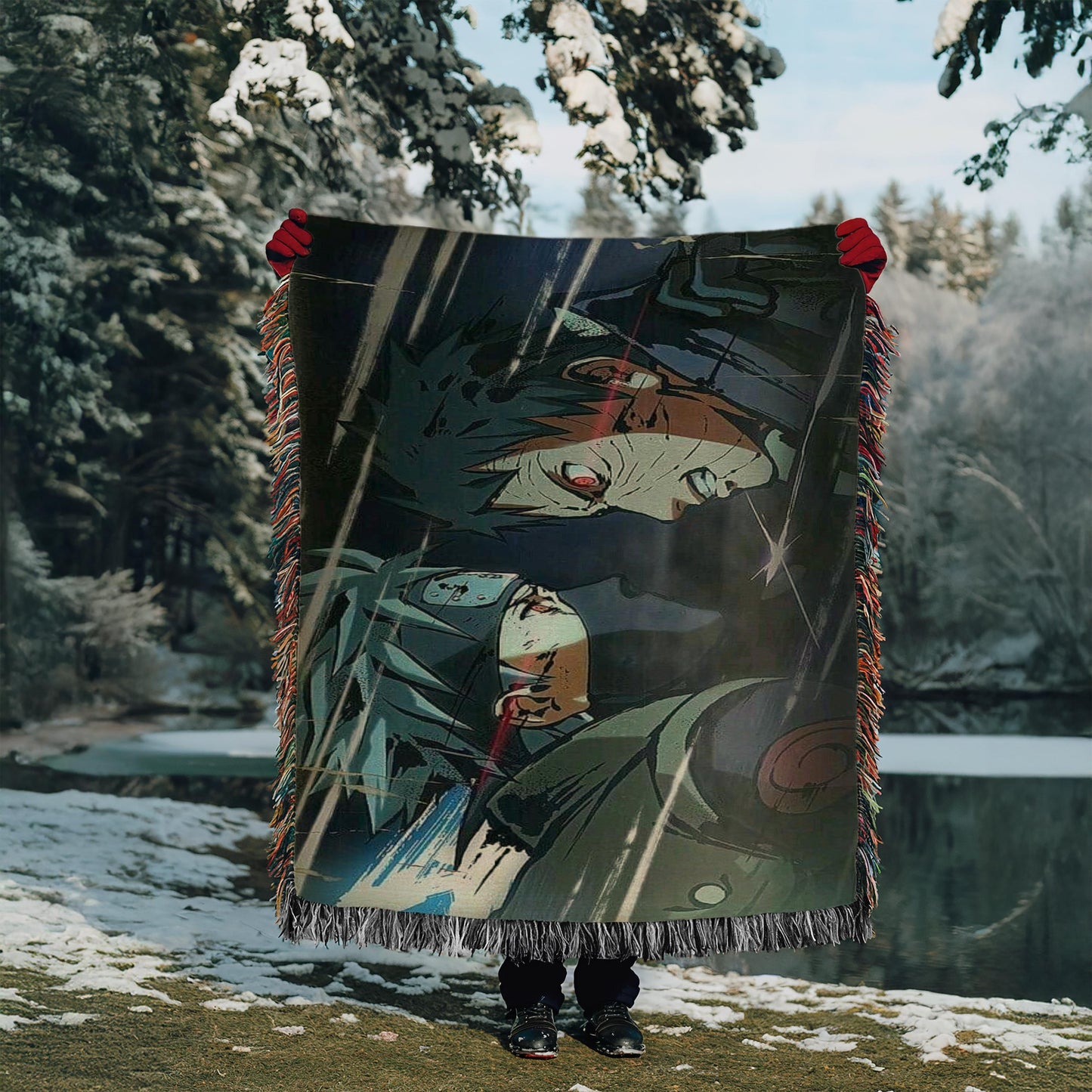 Kakashi Vs Obito Heavy Woven Blanket | Naruto Woven Tapestry | Anime Blanket
