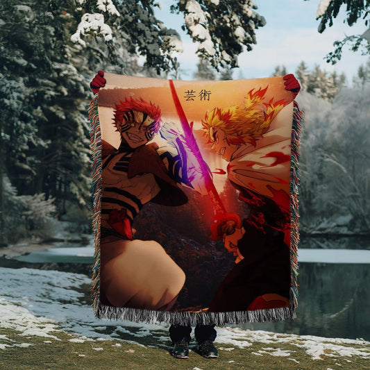 Rengoku Vs Akaza Heavy Woven Blanket | Demon Slayer Tapestry | Anime Blanket